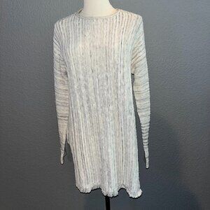 J Jill Cream & Gray Fringe Trim  Side Slits Back Button Tunic - NWT-  Size S